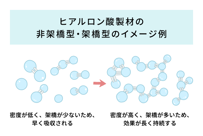 ヒアルロン酸製材の架橋型・非架橋型のイメージ例